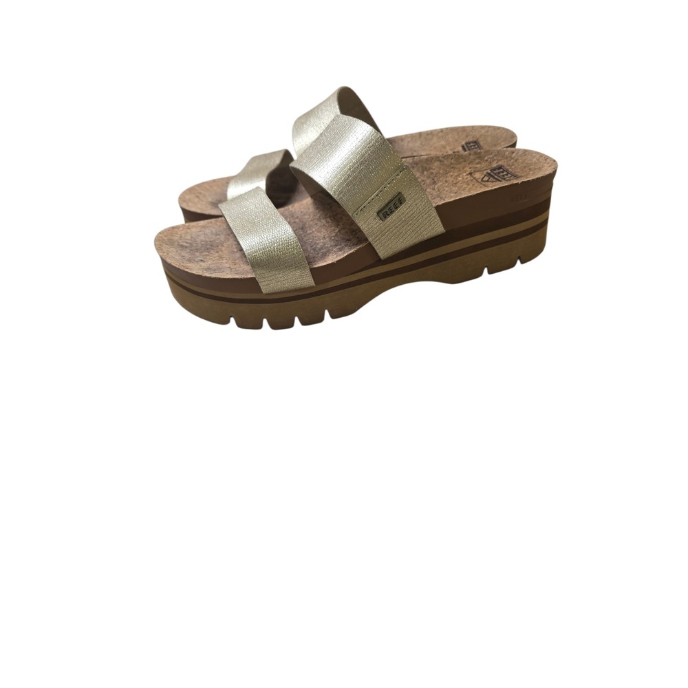 Reef Cushion Vista Higher Gold Champagne Platform Sandals Womens 10 Wedge Slide - Picture 2 of 7